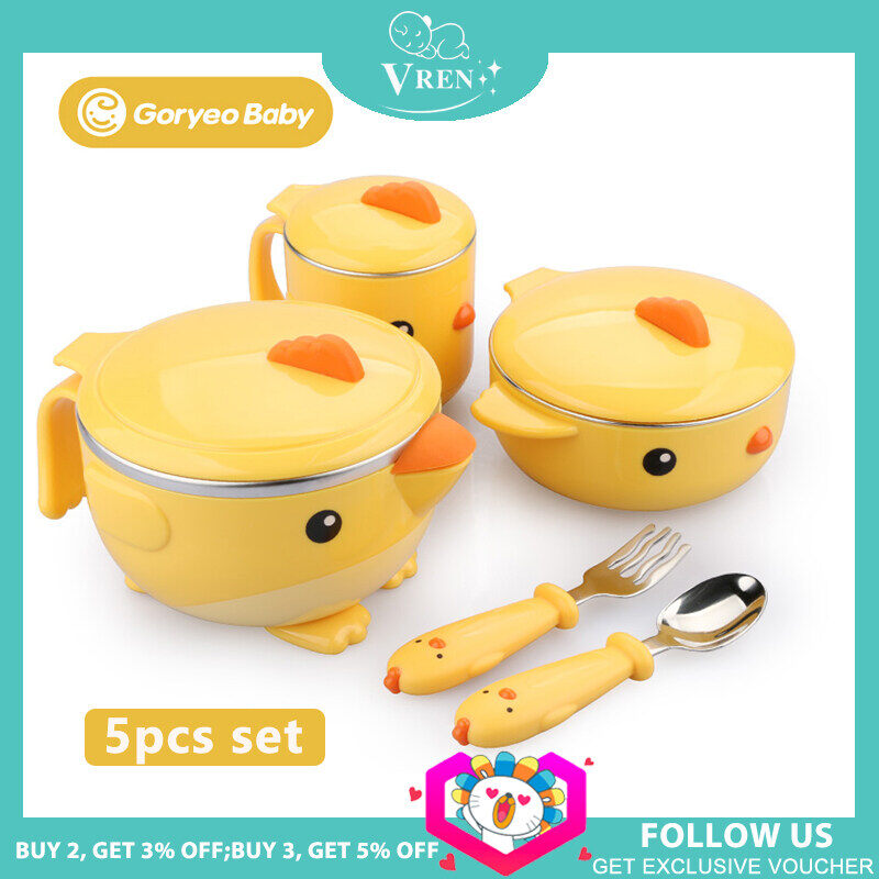 GoryeoBaby Bộ Đồ Ăn Cho Trẻ Em Cốc Uống Nước Ăn Cơm Cho Bé Bát Hút Cách Nhiệt Cho Bé BÁt Đựng Thức Ăn Hoạt Hình Cho Bé