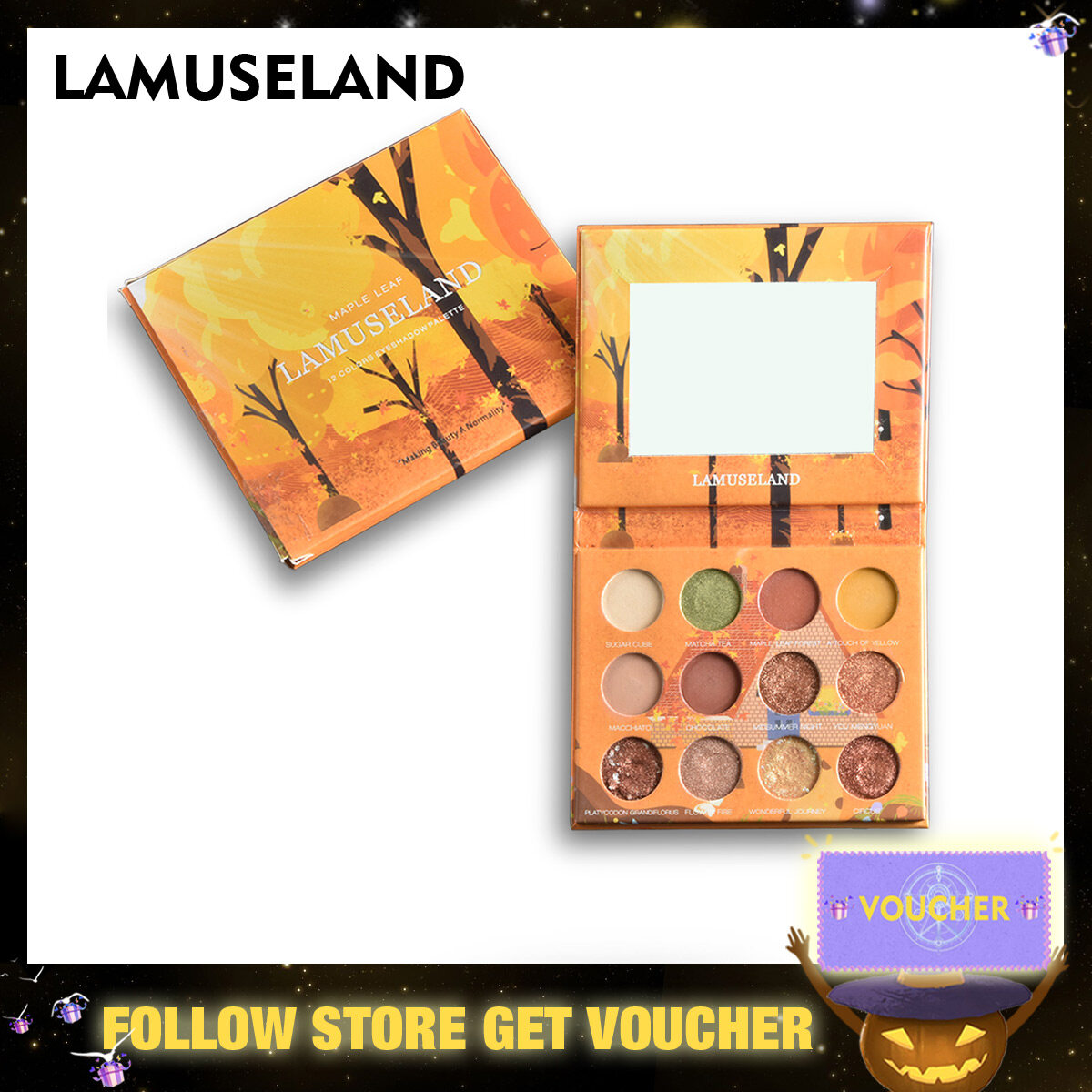 LAMUSELAND Maple Leaf 12 Colors Eye Shadow Pallete Matte Shiny Eyeshadow 14.4g #LA5002 Harga 14 Ringgit*Penghantaran Percuma