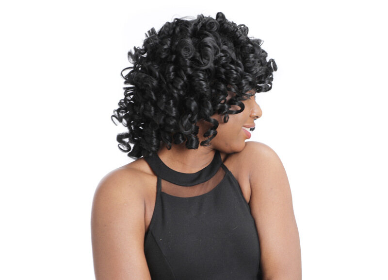 Mũ Đội Đầu Tóc Giả Nữ Châu Phi, Tóc Giả Xoăn Rộng Lớn Thực Tế Màu Đen, Mũ Đội Đầu Ngắn Phụ Kiện Đội Đầu Tóc Xoăn Ngắn