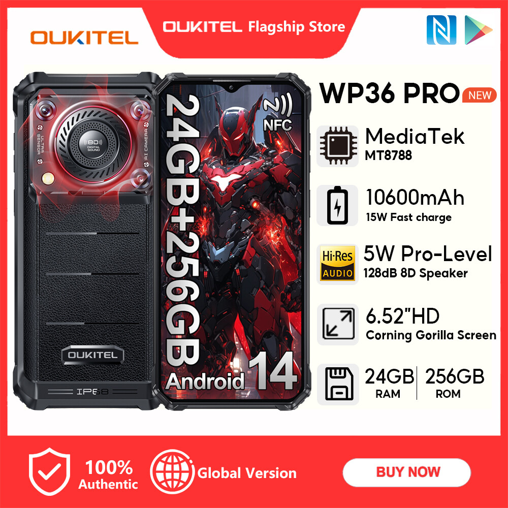 [LOCAL STOCK] OUKITEL WP36 PRO Android 14 24GB+256GB 6.52” HD+ Rugged Handphone 128db Speaker 10600mAh 15W Fast charge 13MP Camera+2MP Macro Camera Android 13 Google play Face ID OTG NFC Mobiles ราคา 5,335 บาท*ส่งฟรี