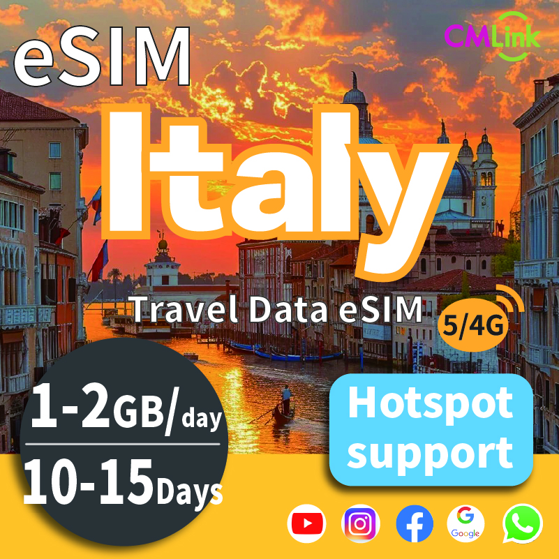 Italy eSIM: Unlimited Data for 10 or 15 Days 2GB per Day. Countries Covered:Netherlands, France, Spain, Italy, United Kingdom, Germany, Portugal .High-Speed Data for Travel Prepaid 4G/5G LTE (QR Code Sent to Your Email) ราคา 288 บาท*ส่งฟรี