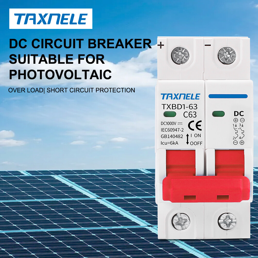 2P DC 1000V Solar Mini Circuit Breaker Battery Switch 6A 10A 16A 20A 25A 32A 40A 50A 63A DC MCB for Photovoltaic PV System
