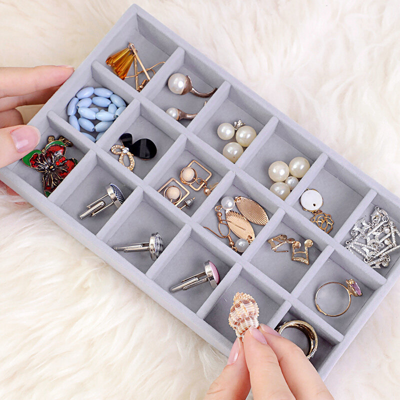 Hộp sắp xếp trưng bày trang sức bằng nhung tiện dụng thời trang hộp đựng đồ trang sức vòng cổ bông tai nhẫn hộp trưng bày