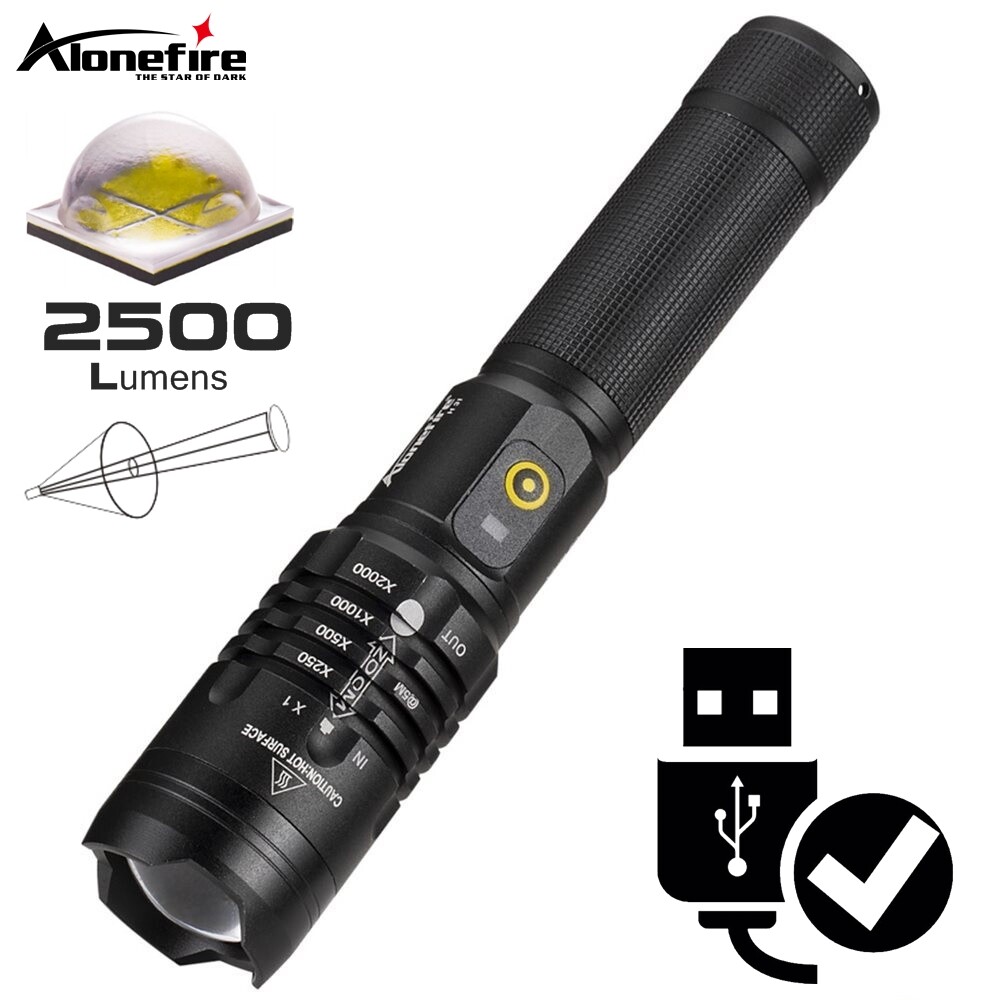 Alonefire H31 XHP50.2 LED Đèn Pin USB Zoomable Tactical Torch Ánh Sáng Không Thấm Nước Cắm Trại Cá Đèn