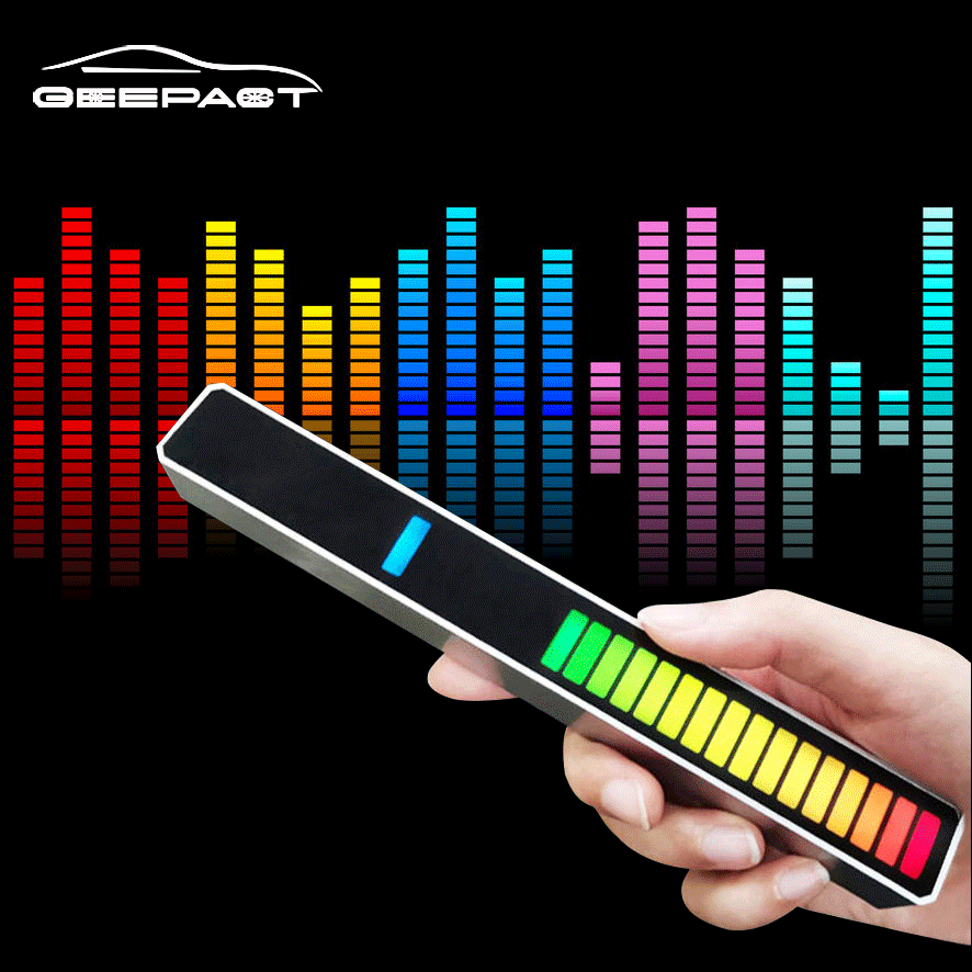 Geepact đèn thu âm rgb đèn quang phổ âm nhạc gắn trên xe hơi đèn nhịp điều khiển bằng giọng nói đèn xung quanh xe hơi đèn để bàn đèn màu đỏ sáng tạo phổ nhạc đèn nhịp điệu