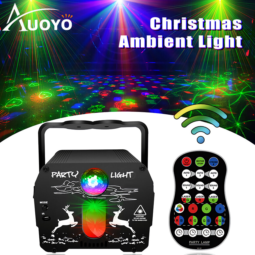 Auoyo đèn tiệc sân khấu vũ trường dj đèn sân khấu quả cầu vũ trường điều khiển từ xa họa tiết giáng sinh đèn chiếu nhấp nháy rgb kích hoạt âm thanh led cho giáng sinh halloween karaoke quán rượu ktv quán bar sinh nhật đám cưới