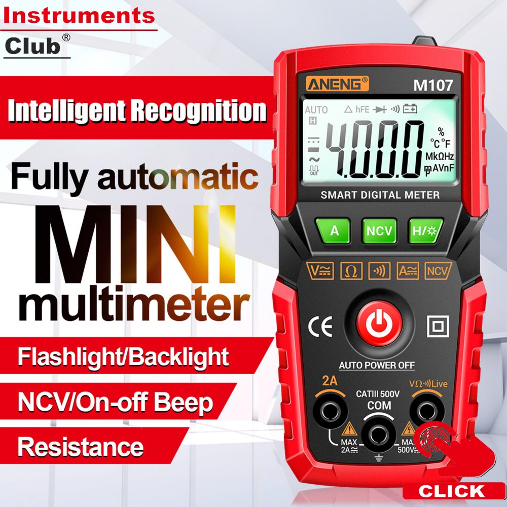 Đồng hồ vạn năng kỹ thuật số thông minh m107 đồng hồ vạn năng ncv 4000 đếm máy kiểm tra đa năng cầm tay vôn kế ampe kế có đèn nền đèn pin đo điện áp & điện trở dòng điện ac/dc phát hiện dây lửa bằng không