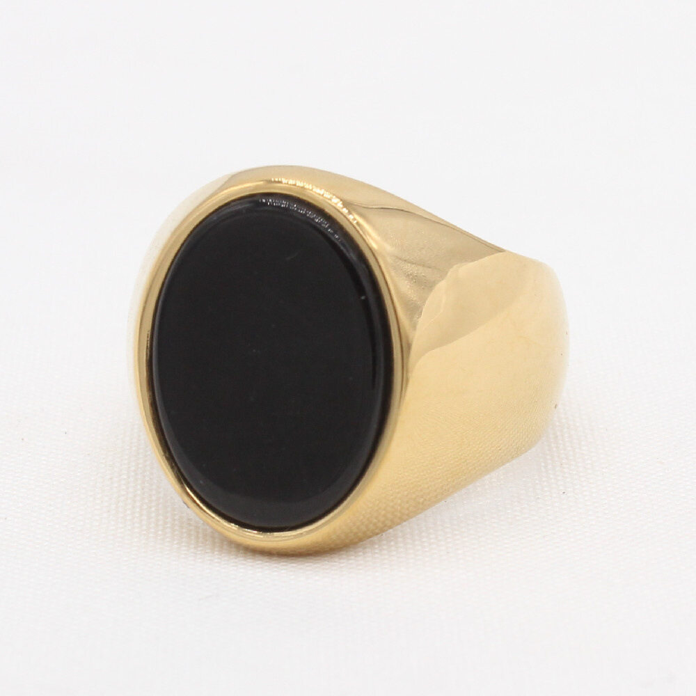 Của nam giới nhẫn thép không gỉ với màu đen đá quý hình oval trang sức nam Quà Tặng