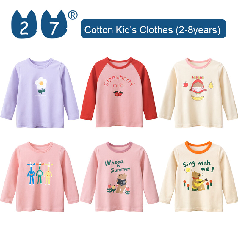 27Kids Store Child's Long sleeves T-shirt girls tops Baby Girls Boys (1Y-8Y) 2023 for kids Spring pretty Cute clothes ราคา 222 บาท*ส่งฟรี