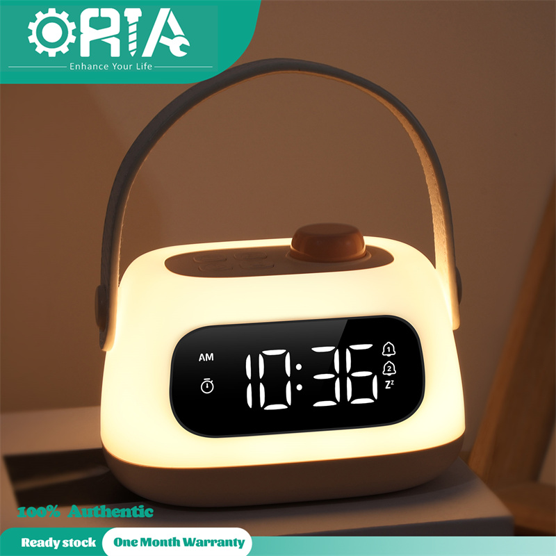 ORIA Digital Alarm Clock with Night Light Portable Beside Table Clock with Dual Alarms Timer Countdown Snooze 12/24H Displayed Adjustable Brightness Large Number Nursery Lighting for Girls Boys Teens Mom - Rechargeable
