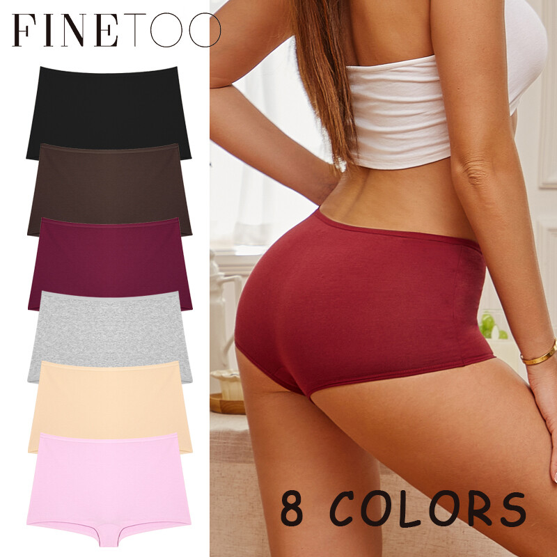 Finetoo cotton boyshort quần lót cho phụ nữ đơn giản màu Trơn Đồ Lót Phụ Nữ 8 màu sắc XS-XL đồ lót