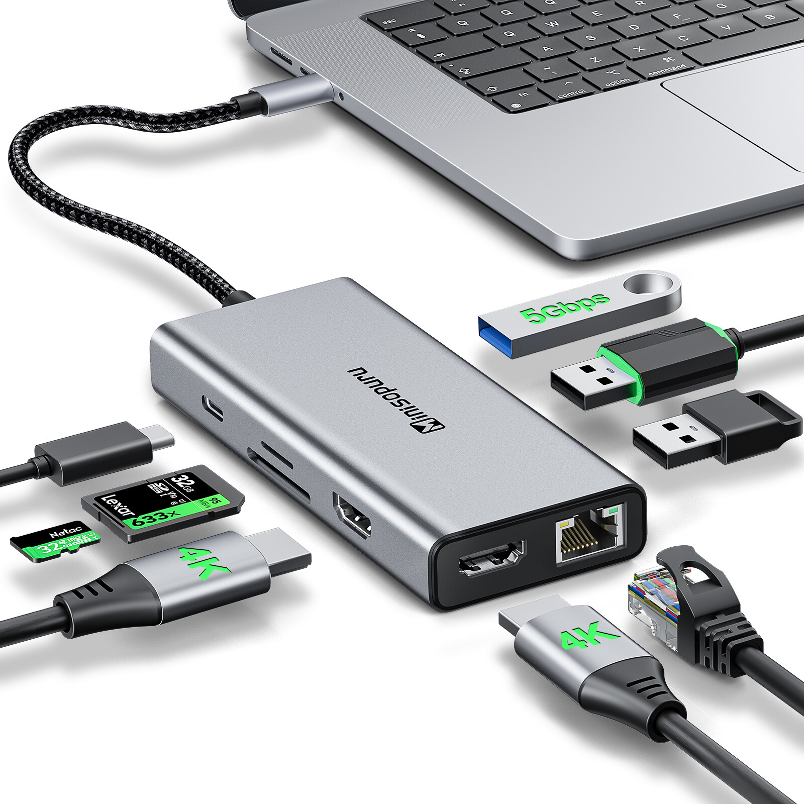 Usb c màn hình kép trạm nối, trạm nối ổ cắm máy tính xách tay 9 trong 1 cho macbook pro/bề mặt/xps/hp, usb c dock usb c bộ chuyển đổi đa cổng với kép 4k @ 60hz, 3 x usb, gigabit ethernet, 100w pd, sd /tf