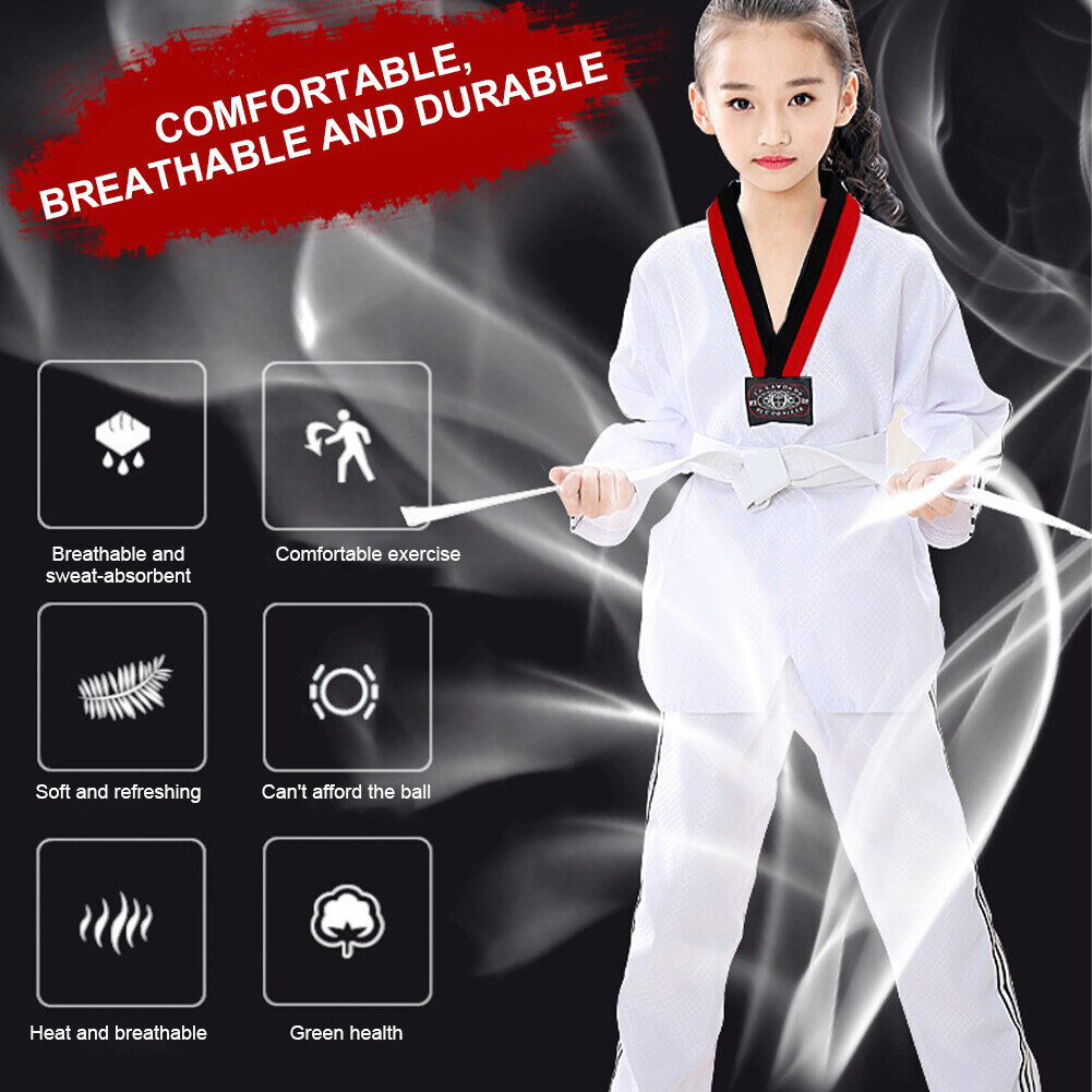 Jpk【bán Chạy】quần Áo Taekwondo Dobok 100-190Cm Bộ Đồ Karate Cho Người Lớn Trẻ Em Đồng Phục Taekwondo Quần Áo Karate Đồng Phục Taekwondo Unisex Đồng Phục Tập Gym Karate Jujitsu Dài Tay Có Đai