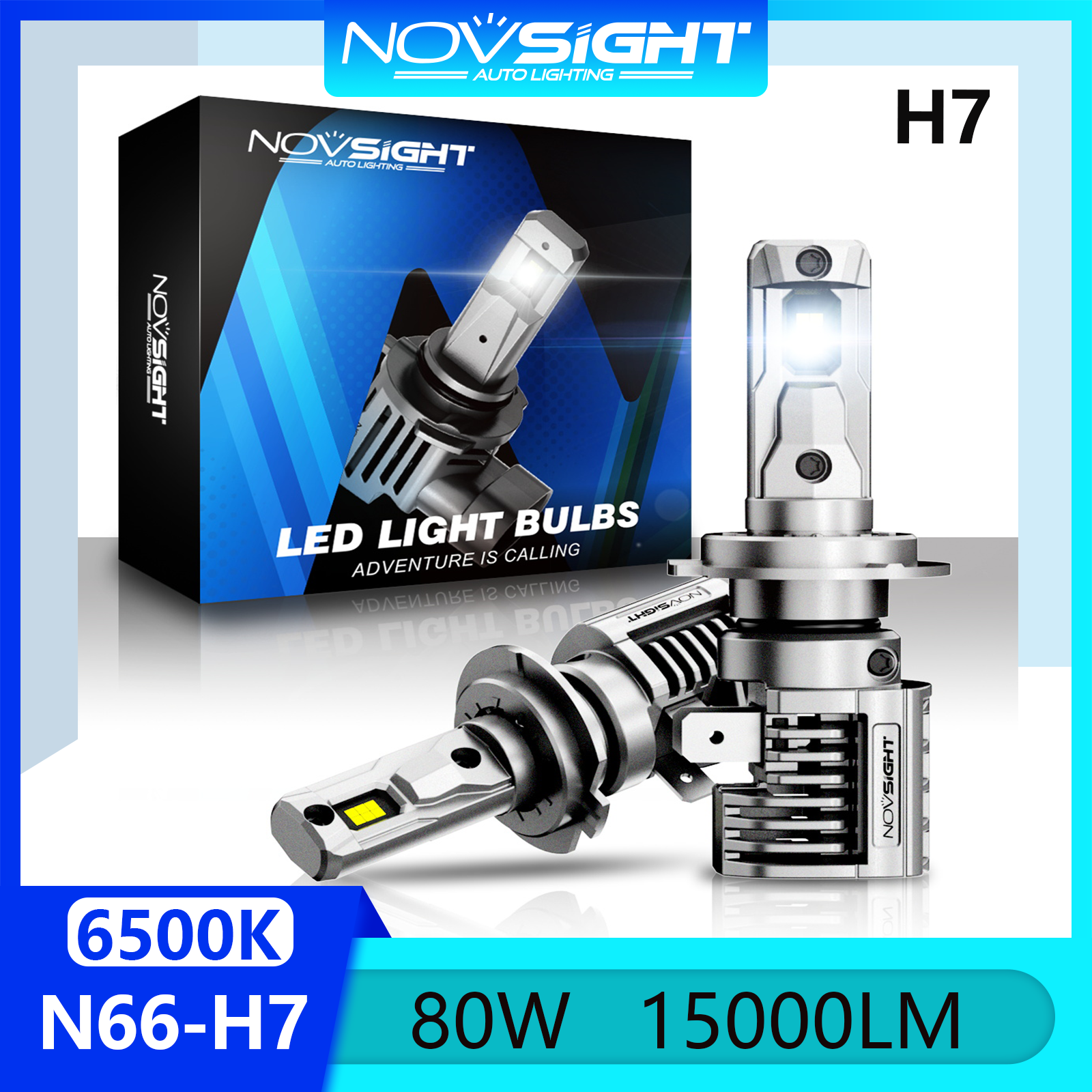 Newest Novsight N66 H7 LED Headlight Bulb 6500K Super Bright LED Lights for Car High/Low Beam Fog Light 80W 15000LM Plug&Play 2 PCS 2 Years Warranty Free Shipping Giá 600,320 Đồng*Miễn phí vận chuyển