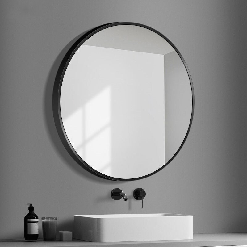 Gambar Aluminum alloy bathroom mirror toilet cosmetic mirror toilet toilet wall mounted vanity mirror paste free punch round mirror