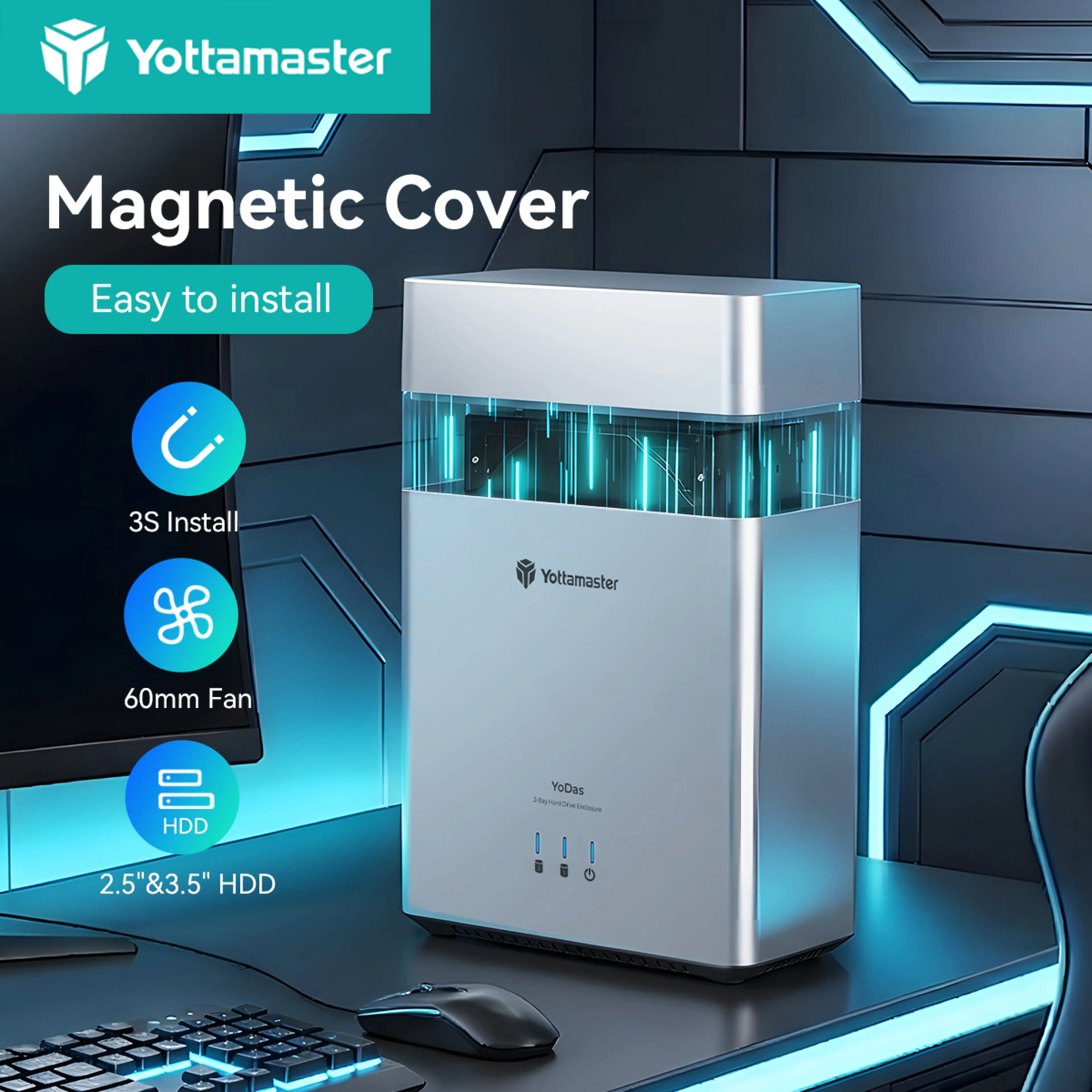 Yottamaster 2 Bay 3.5'' Type C Hard Drive External Hard Drives Enclosure USB 3.0 HDD Case UASP 12V4A Power HDD Case Auto Sleep For PC Gamer