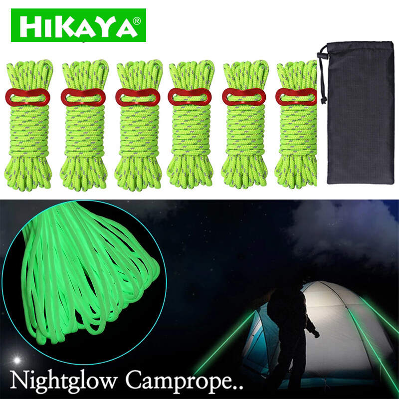 HIKAYA 6 Pack 4mm Outdoor Tent Cords Lightweight Camping Rope with