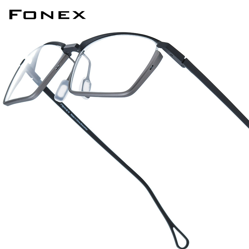 FONEX Titanium Glasses Frame Men Brand Design Semi-Rimless Square Eyeglasses Japanese Ultralight Hal