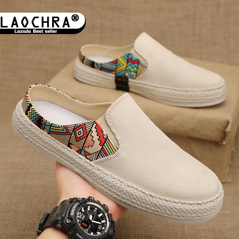 Laochra Nửa Giày Cho Nam Giới Slip-ons Giày Đế Hàn Quốc Hợp Thời Trang Topsider Cho Nam Thường Ngày Dép nửa chân Vải Mules Giày Espadrille Giày