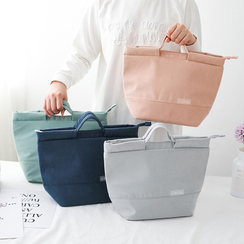 Gambar Solid Color Portable Lunch Cooler Bag Picnic Food Containers Box Storage Handbags Household Kitchen Supplies Tools Accessories