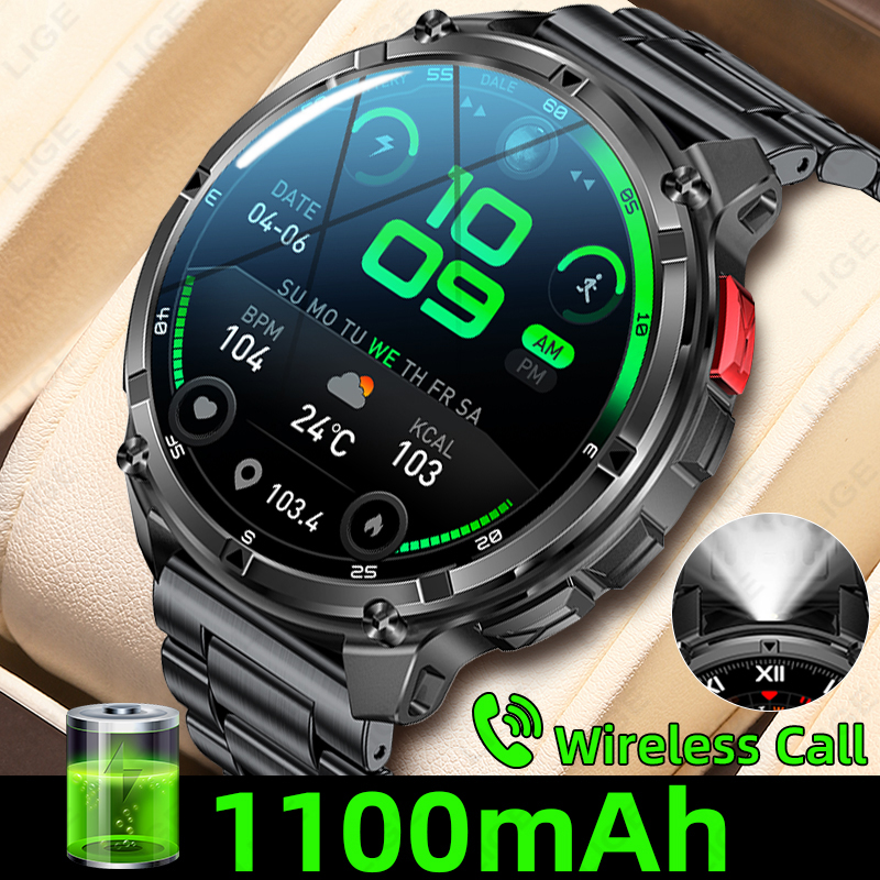 LIGE Smartwatch 2026 1.7" IPS HD screen 1100 mAh with Flashlight Compass Bluetooth Call and Notifications Heart rate monitoring IP68 Waterproof Sport Watches ราคา 1,069 บาท*ส่งฟรี