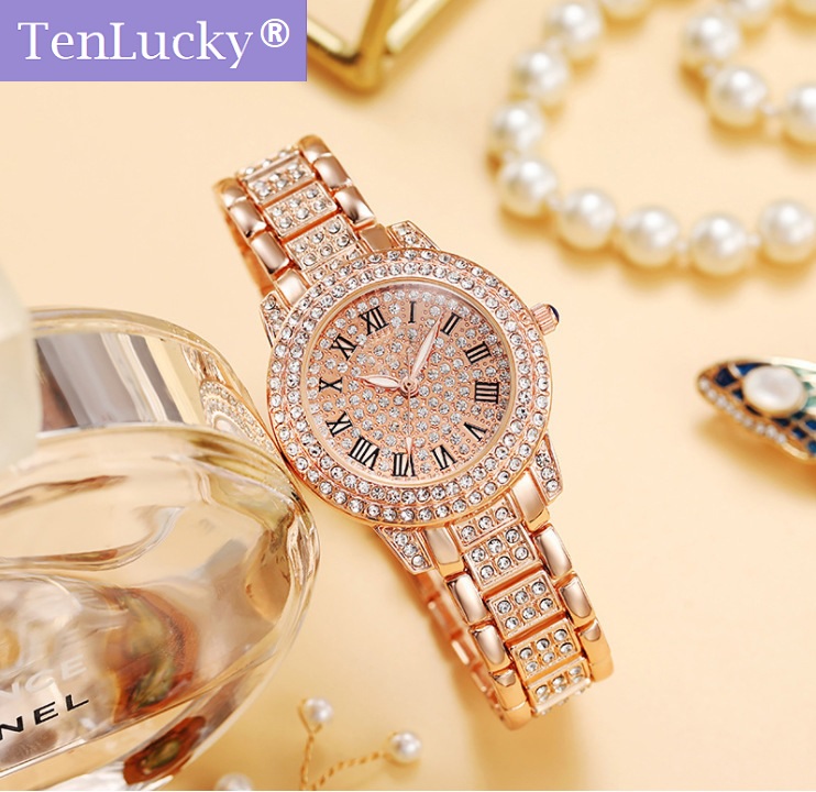 TenLucky Women's Luminous Waterproof Watch for Women Luxury Shiny Bling Quartz Watches Business Watches ราคา 158 บาท*ส่งฟรี