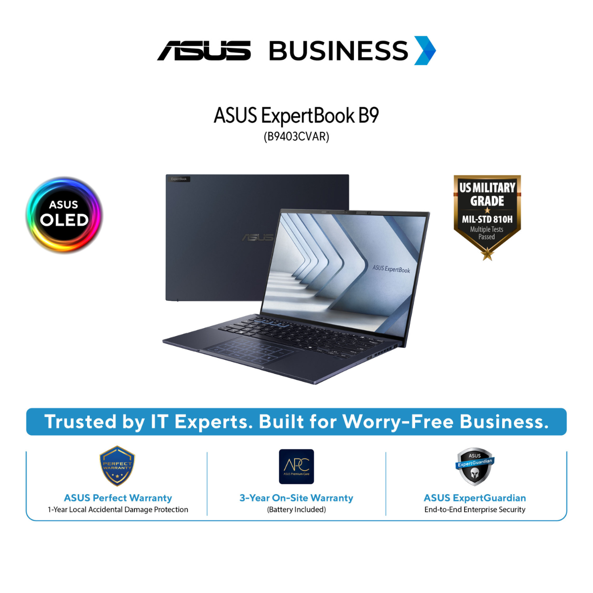 ASUS ExpertBook B9 OLED (B9403CV-ARPP1597X) | Intel® Core™ 7 Processor 150U | 32GB | 1TB | 14" WQXGA | Best work laptop | 3-Year On-Site Warranty