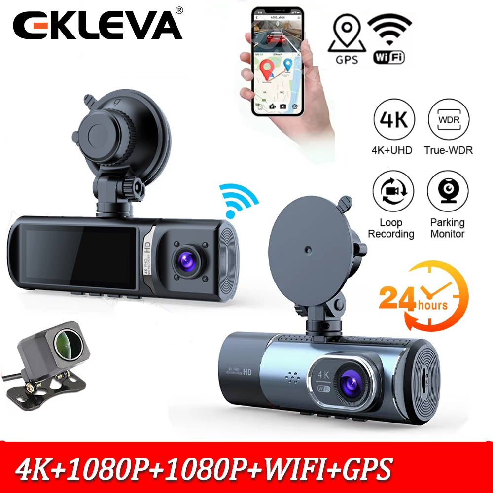 EKLEVA 3 Channels 4K Car Dash Cam WIFI Video Recorder Car DVR 24H Parking Monitor With Rear View Night Vision Black Box for Car ราคา 2,273 บาท*ส่งฟรี
