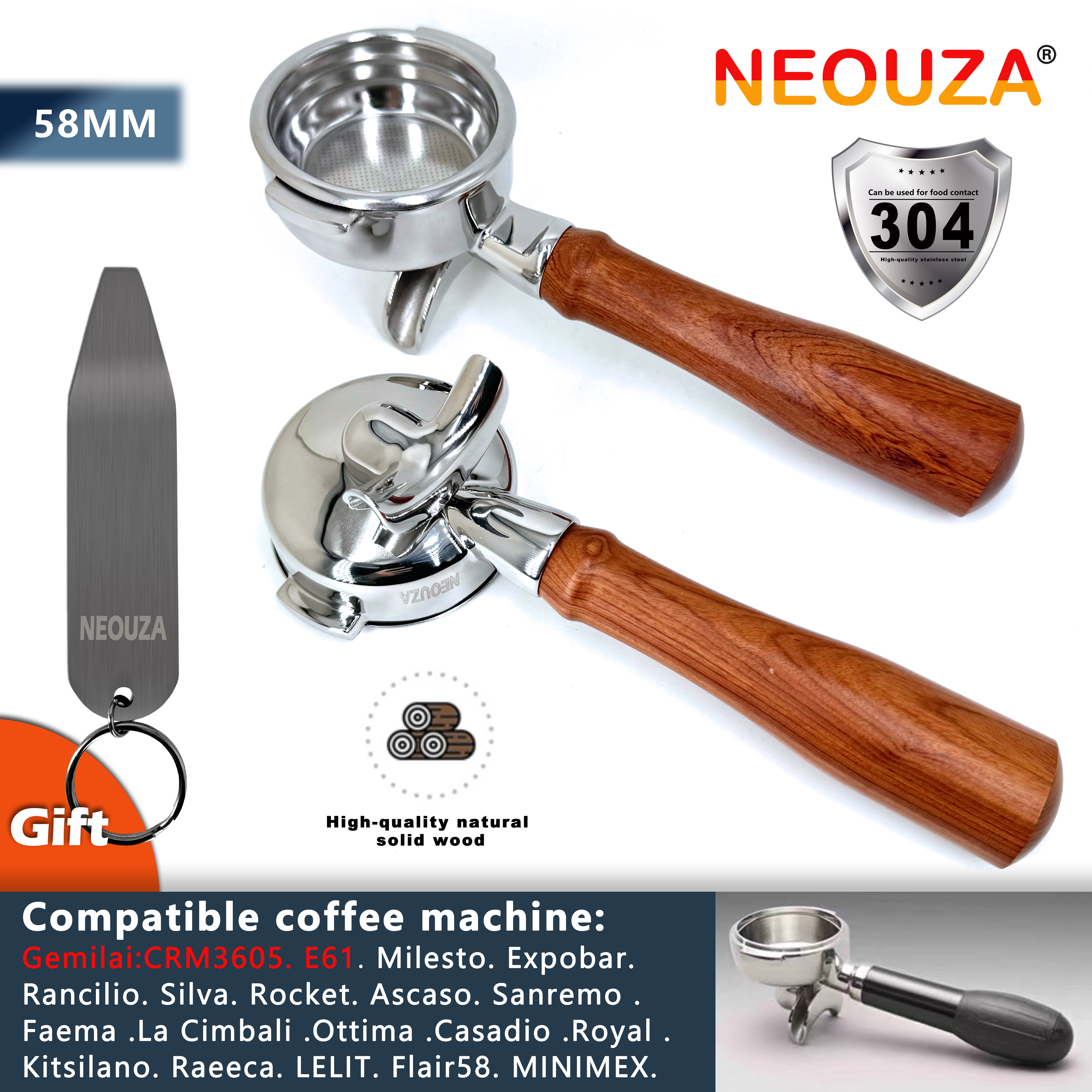 NEOUZA 58mm Espresso Portafilter Compatible with E61 Coffee Machine,Non-pressurized Basket,Double Spouts,Basket Removal Tool ราคา 810 บาท*ส่งฟรี