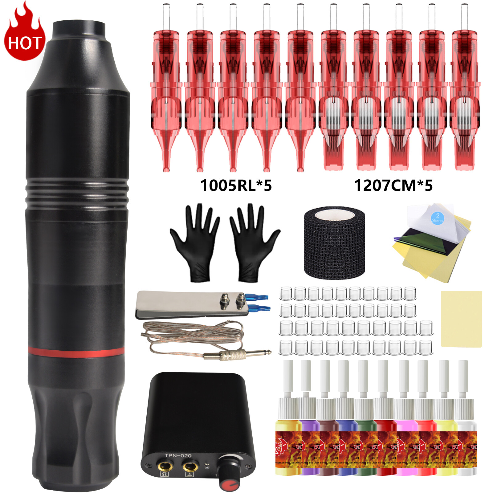 Dragondfire Máy xăm Kit bút Tattoo Set Máy xăm xoay máy xăm Với 10Pcs hộp mực xăm Máy xăm xoay máy xăm Với Điện Điện xăm chuyên nghiệp Công Cụ Cho Nghệ Sĩ Xăm Hình