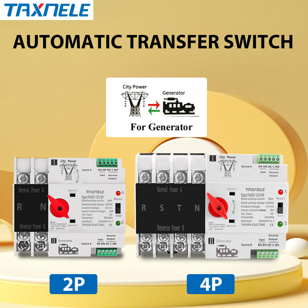 MCB type Dual Power Automatic transfer switch 2P 3P 4P 63A 100A 125A ATS Circuit Breaker Electrical Switch