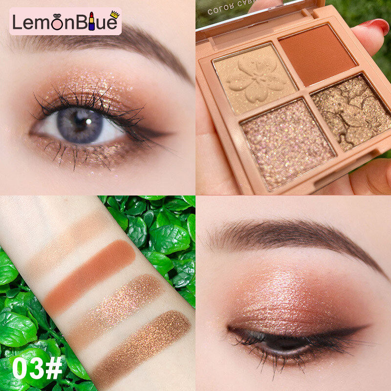 Gambar LemonBlue Waterproof Eye Shadow Palette Bright Makeup 4 Colors Shiny Cosmetics For Girls And Women