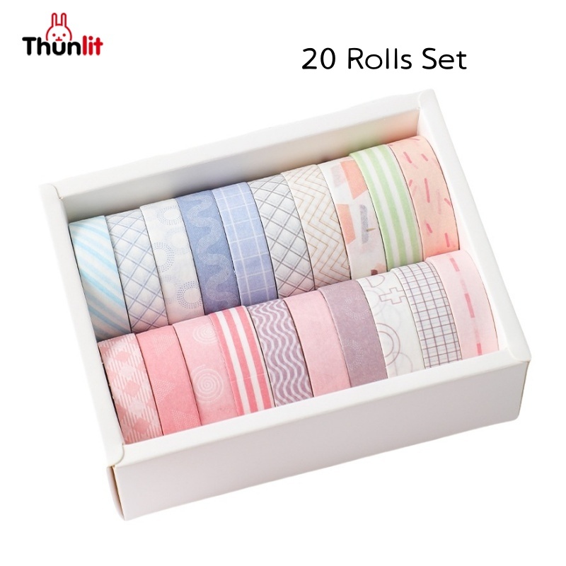 Thunlit Washi Tape Set 20 Rolls Gift Box Decorative Adhesive Tape DIY Sticker Scrapbooking Diary Stationery Cute Paper Tape Set