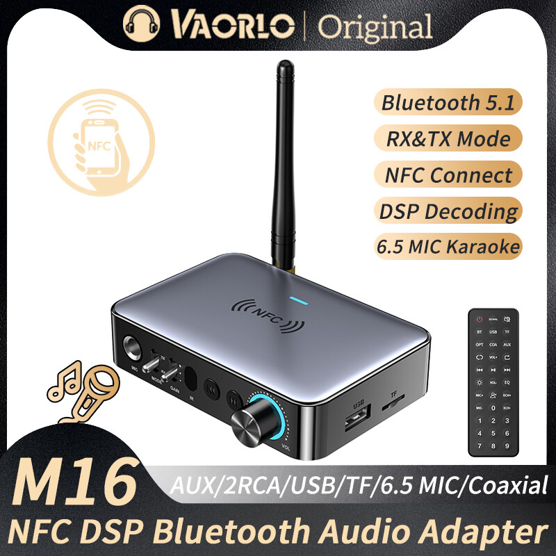 Vaorlo ban đầu M16 Pro Bluetooth 5.1 thiết bị thu nhận âm thanh phát 3.5mm AUX/RCA/USB U-disk/TF/6.5 micrphone karaoke hát/đồng trục/sợi quang DSP giải mã nhạc Hifi Bộ chuyển đổi không dây cho t V PC Loa xe hơi khuếch đại