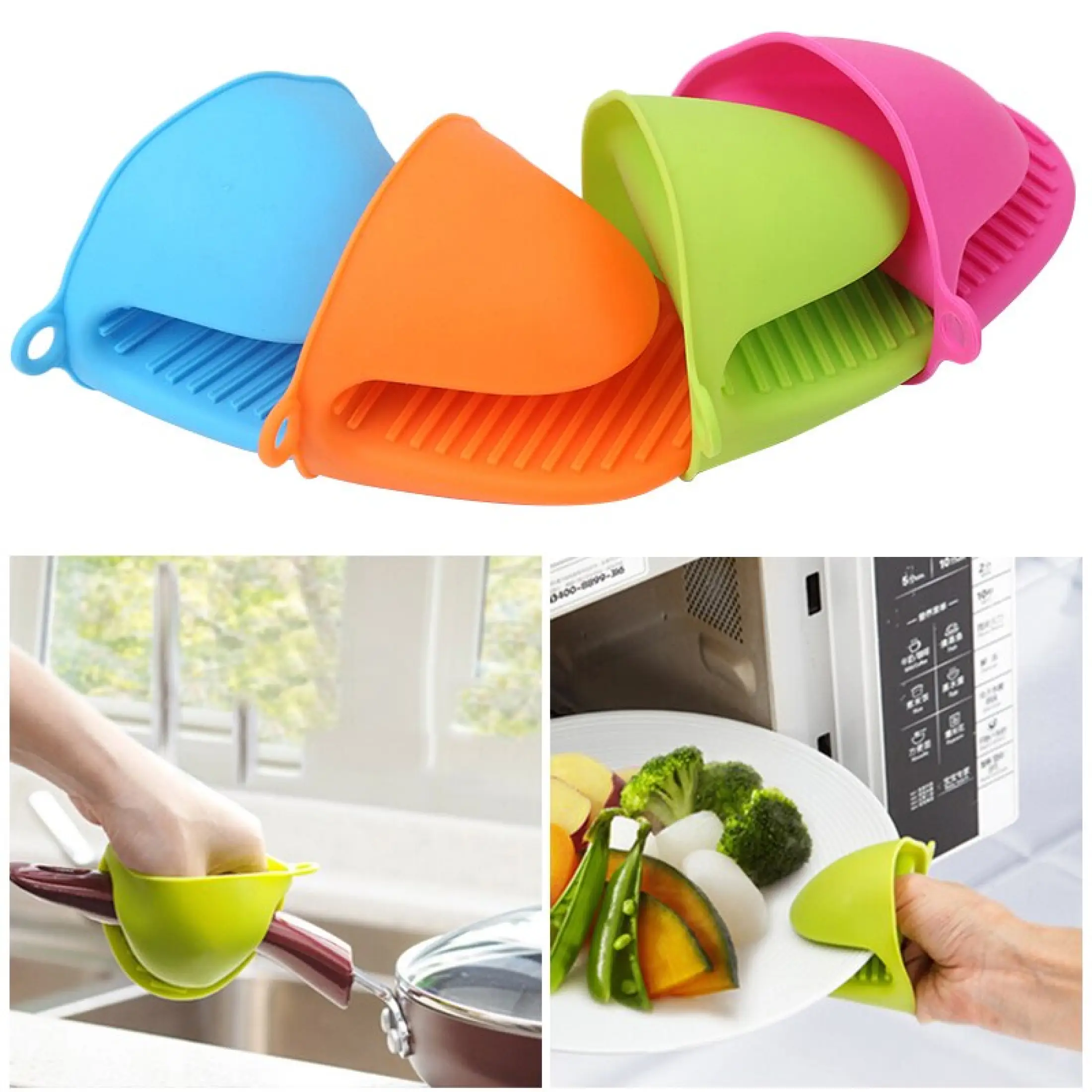 2PCS Silicone Kitchen Insulated Heat Pot Clips Microwave Oven Gloves Hot Plate