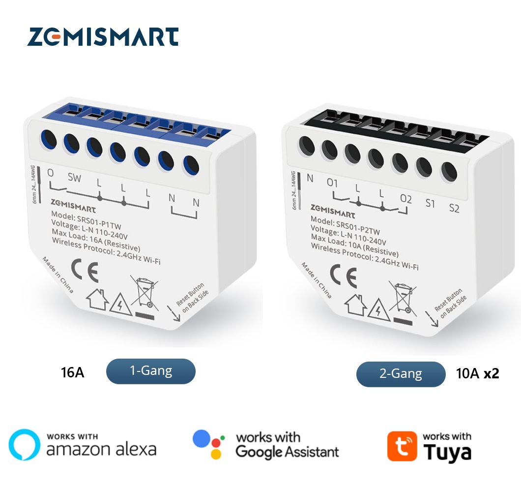 Zemismart 16A 1Gang/10A 2Gang WiFi Smart Relay Light Switch with Power Monitor,Mini Size Switch Module,Compatible with Tuya Smart Life APP,Alexa Google Voice,Timer Control ราคา 497 บาท*ส่งฟรี