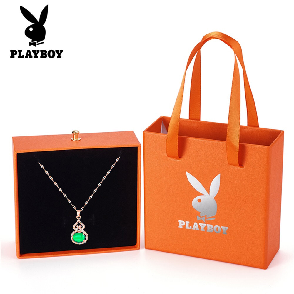 Playboy Women's Rose Gold Decorated with Diamonds Necklace, Pendant Necklace, Fashion, Women's Necklace with Gift Box ราคา 150 บาท*ส่งฟรี