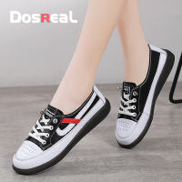 DOSREAL White Shoes for Women Korean Style Genuine Leather Ladies Flats Loafers On Sale Slip On Fashion Women Sneakers Black Soft Sole Casual Shoes