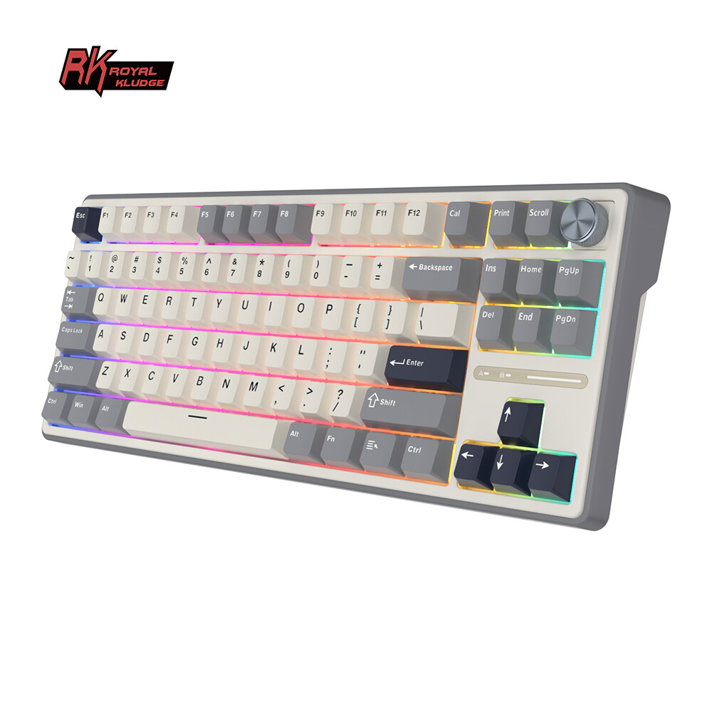 Rk Hoàng Gia Kludge R87 Pro Bàn phím cơ có dây Với Hot Swappable Núm đèn nền RGB Bàn phím chơi game 88 Phím Gasket Gắn Tùy Chỉnh Bàn Phím Với Qmk Thông Qua phím cơ PBT Bàn Phím Máy Tính
