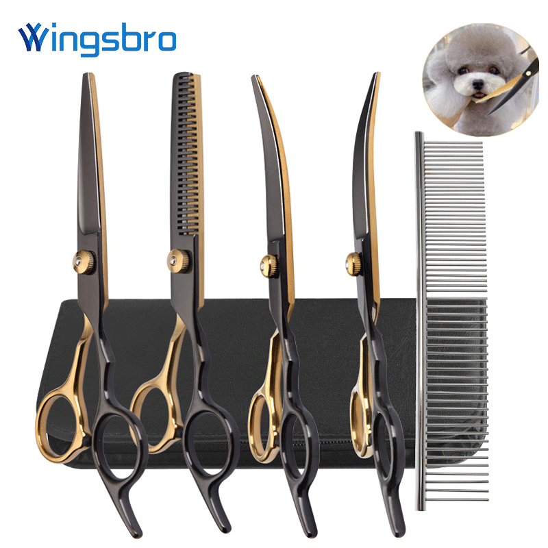 Chải Lông Chó Bộ kéo, thép không gỉ mèo cưng Chải Lông Chó mỏng/cong kéo Kit cho chó cắt tóc