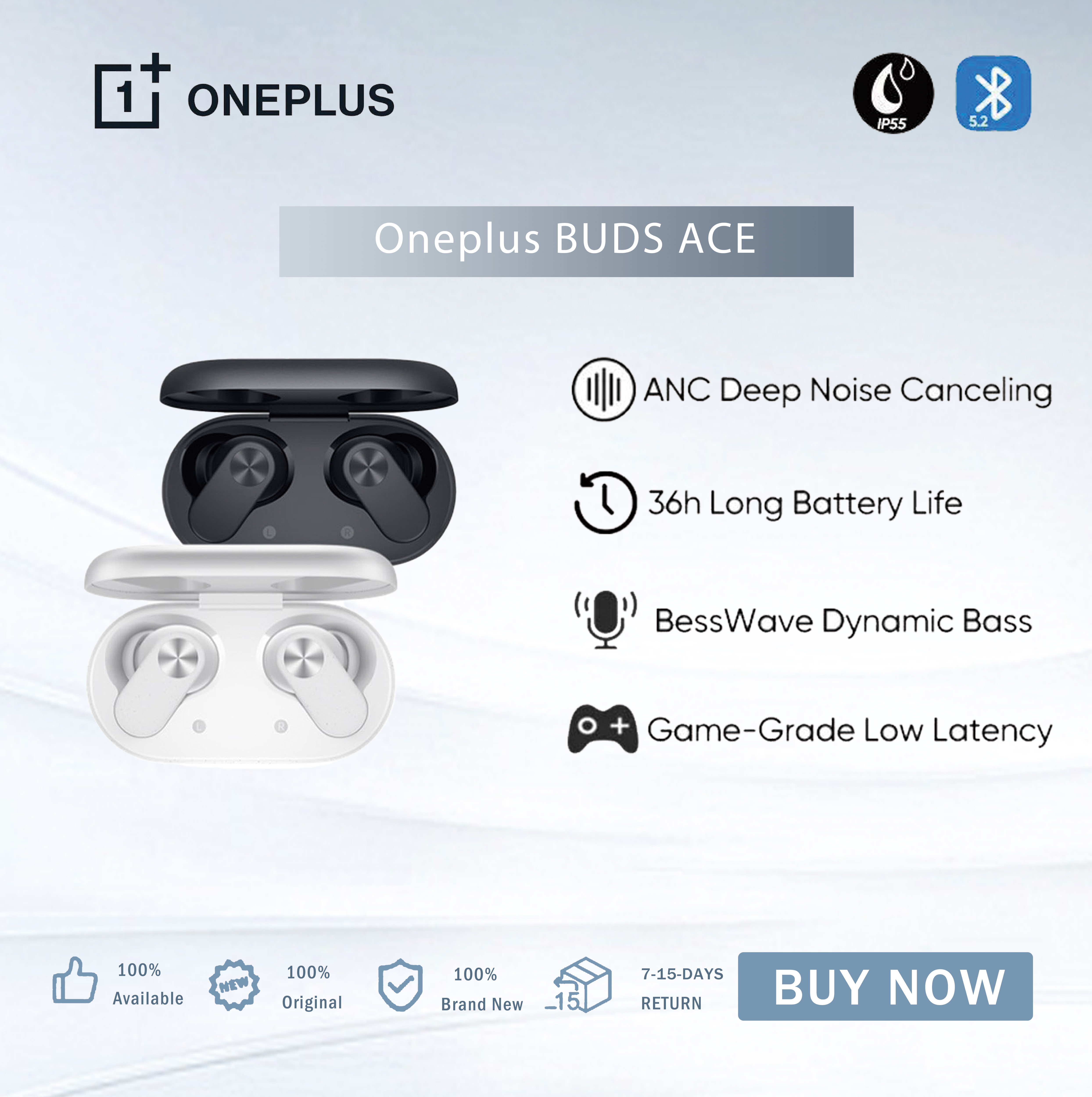 OnePlus Buds ACE TWS Tai nghe bluetooth 5.3 sâu tiếng ồn hủy bỏ tai nghe chơi game 36 giờ sử dụng