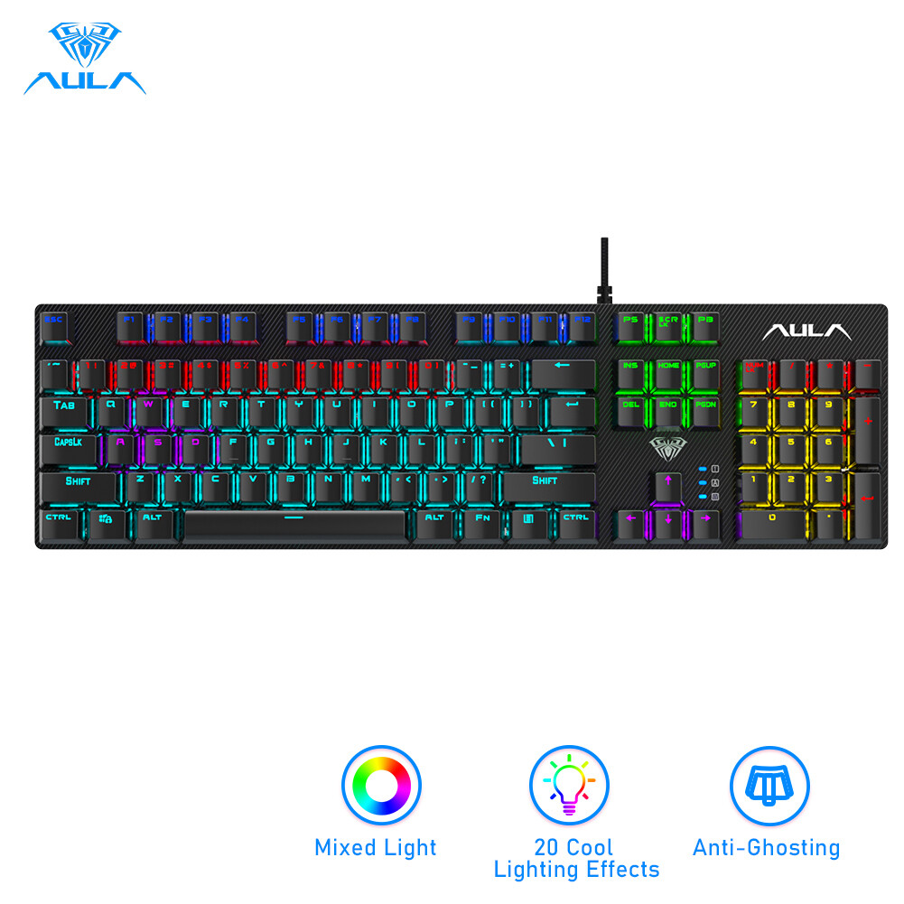 AULA S2022 Bàn Phím Chơi Cơ, Lập Trình Marco Bố Trí Phím Cao Và Thấp Bảng Kim Loại, 26 Phím Chống Bóng Ma Hiệu Ứng Phát Sáng Bàn Phím Có Đèn Nền LED Mát Mẻ Cho Thủ Máy Tính