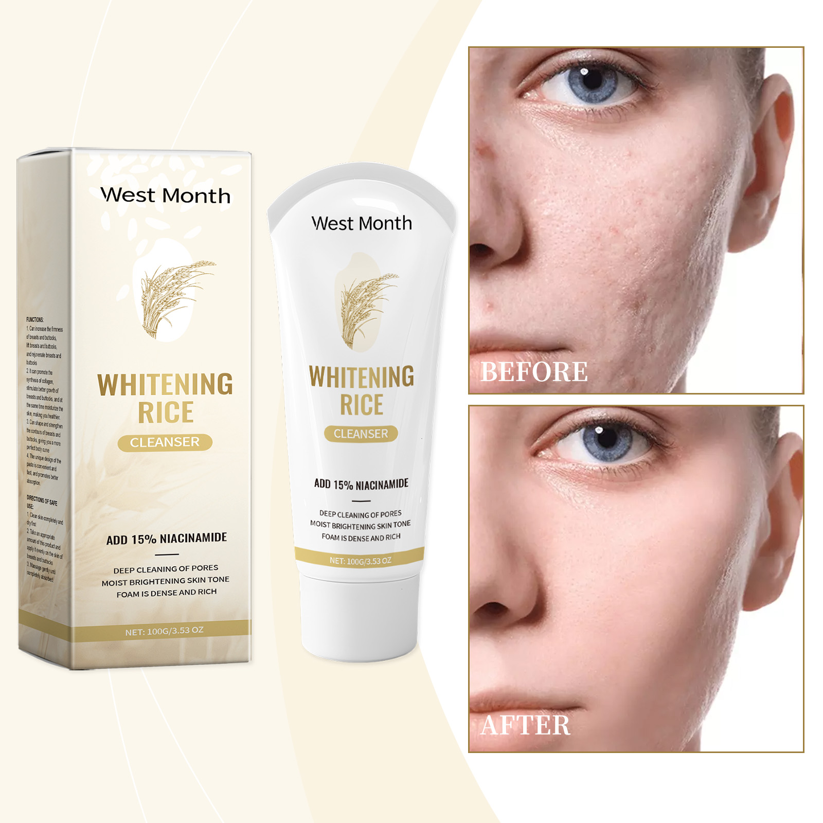 West & tháng tẩy tế bào chết nhẹ nhàng Gel Mụn đầu đen với Niacinamide thu nhỏ lỗ chân lông Sữa rửa mặt da nhờn da khô nhạy cảm mịn màng 50g