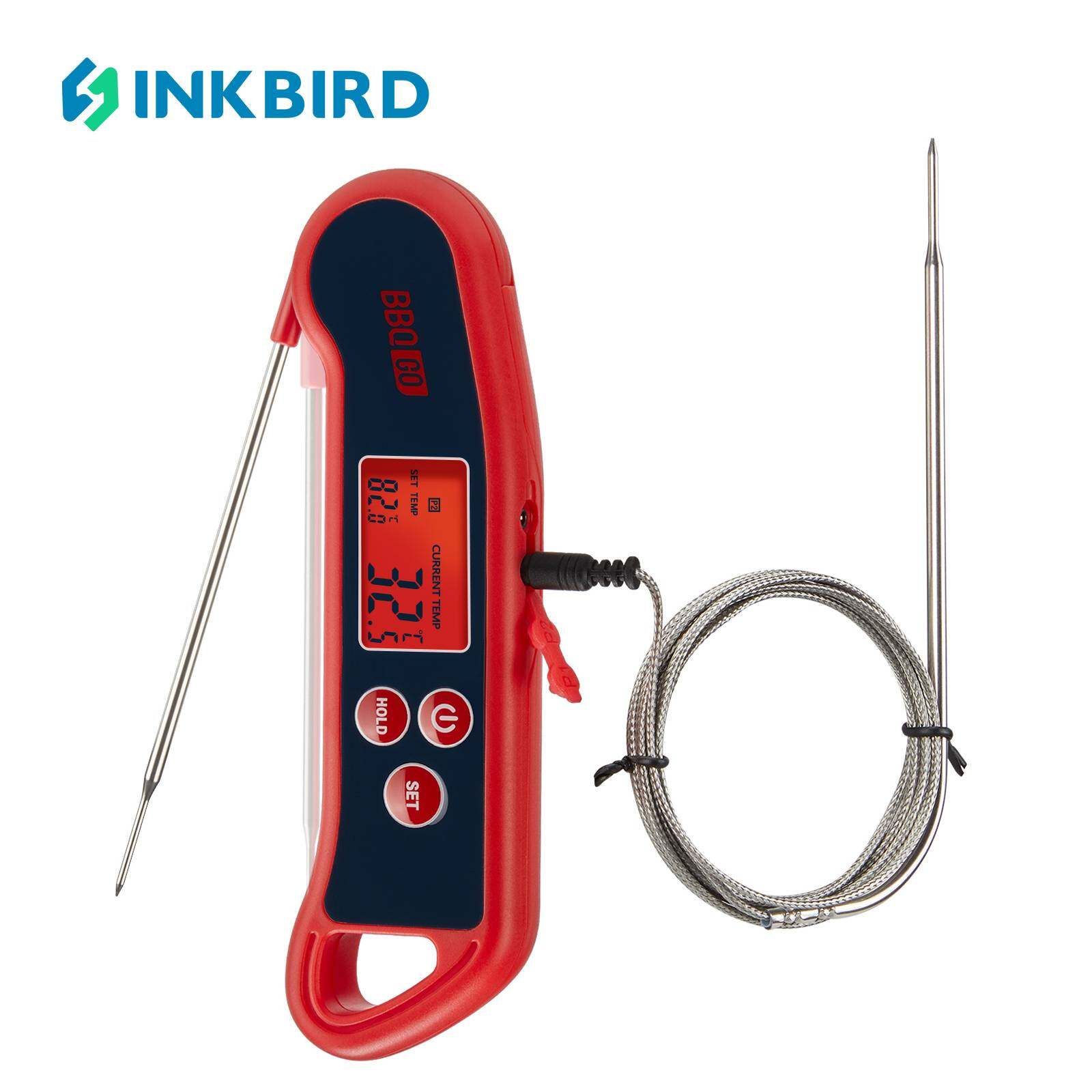 INKBIRD BG-HH2P 2-in-1 Digital Meat Thermometer Instant Read Foldable with 1 Detachable Wired Meat Probe Backlight and Alarm for Grill BBQ Oven Baking Cooking ราคา 131 บาท*ส่งฟรี