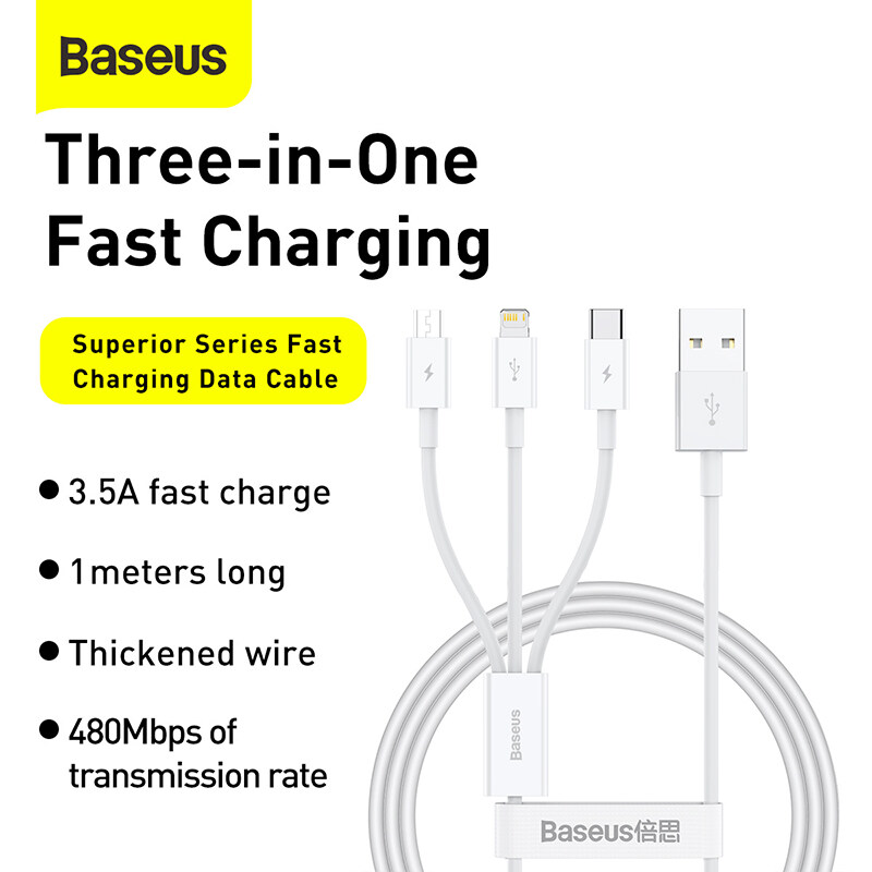 Baseus 3 trong 1 USB Cáp cho iPhone 14 Pro Max Micro Loại C USB dây cáp cho XIAOMI đỏ MI lưu ý 9 Samsung S23 Dây sạc nhanh