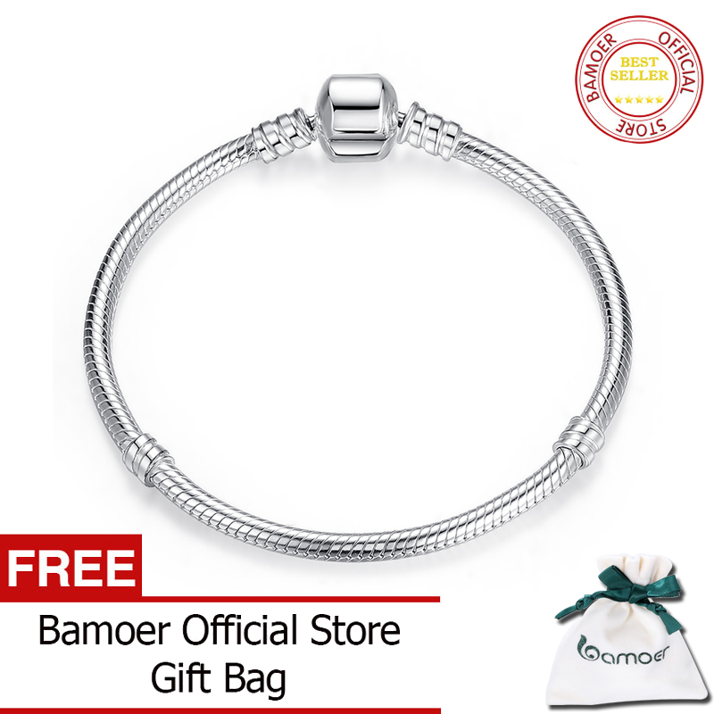 BAMOER Miễn Phí Vận Chuyển Vòng Tay & Vòng Tay Chuỗi Hình Rắn Bằng Bạc Ý 100% 925 Thật Trang Sức Sang Trọng PAS902