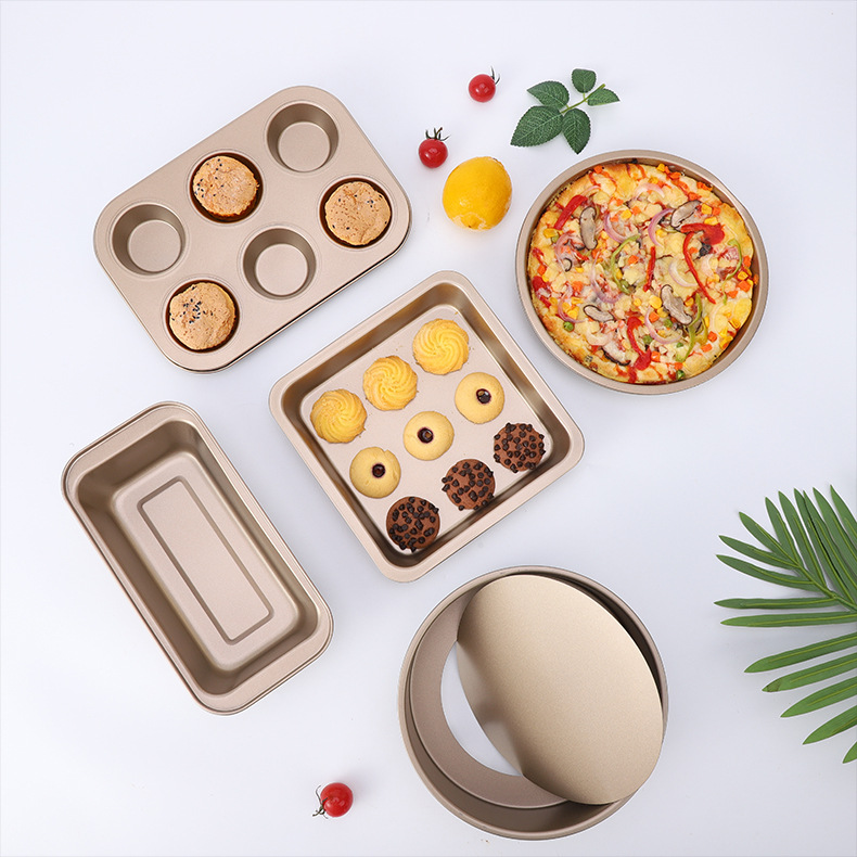 Gambar Baking Tool Set 8 Inch Live Bottom Cake Mold 6 Even Cup Pizza Carbon Steel Toast Square Baking Pan