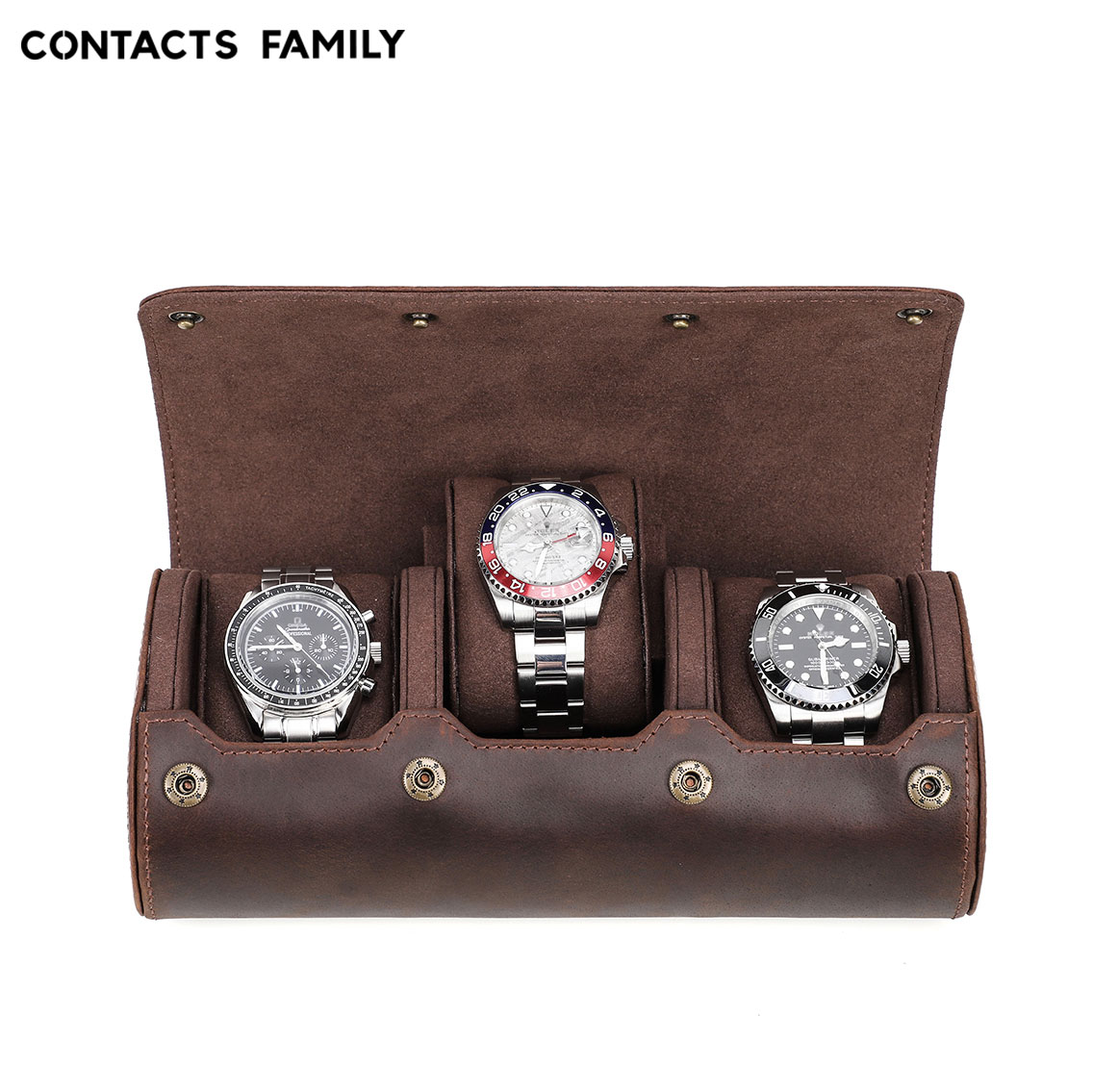 Contacts family hộp cuộn đồng hồ sang trọng hộp đựng đồng hồ 3 ngăn bằng da giá đựng đồng hồ nam nữ trưng bày trang sức vòng tay quà tặng