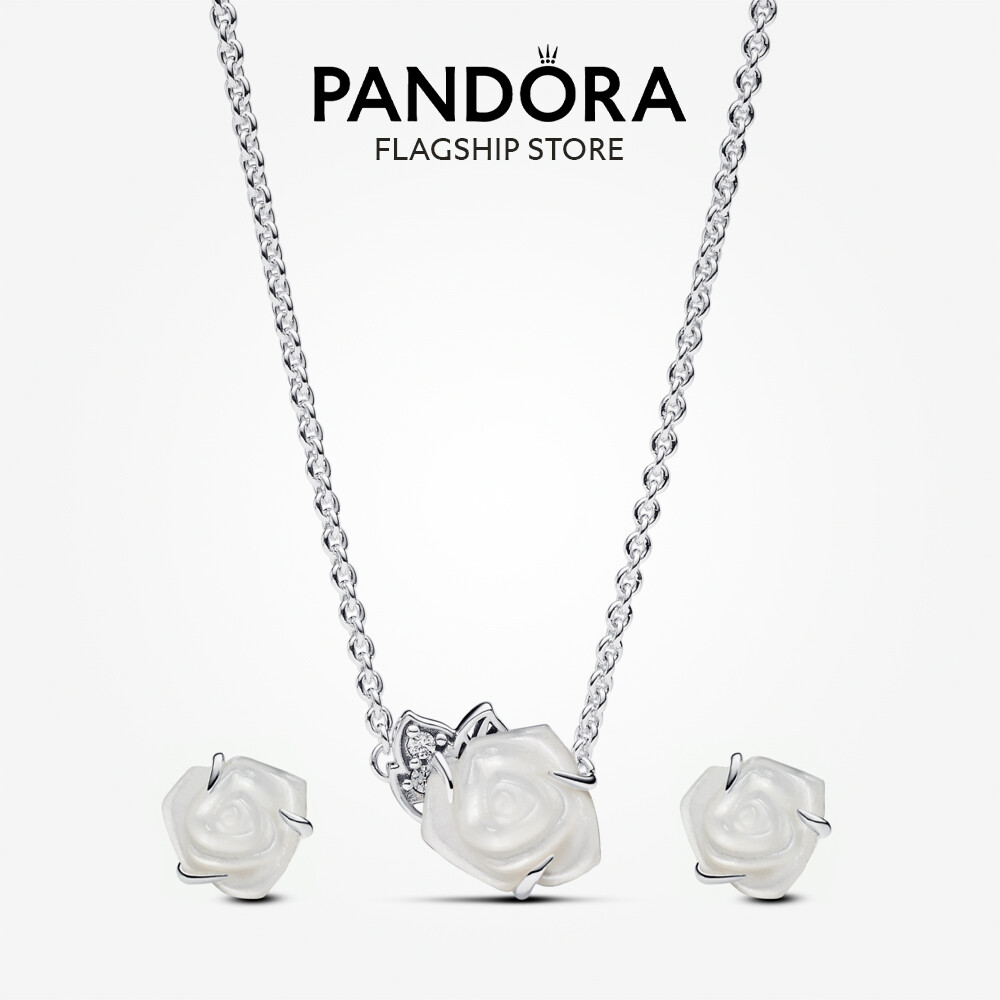 Pandora White Rose in Bloom Collier Necklace (45cm) Lazada