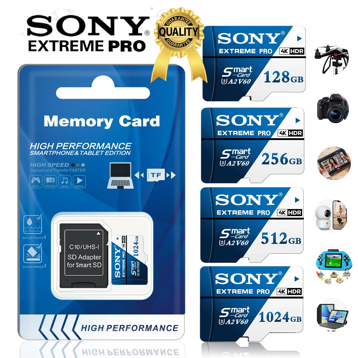 SONY แฟลชไมโครความเร็วสูงการ์ด SD SD การ์ดความจำ128GB 256GB 512GB 1TB 2TB TF การ์ด SD S สำหรับกล้องโทรศัพท์มือถือ Xiaomi โต๊ะ ราคา 191 บาท*ส่งฟรี